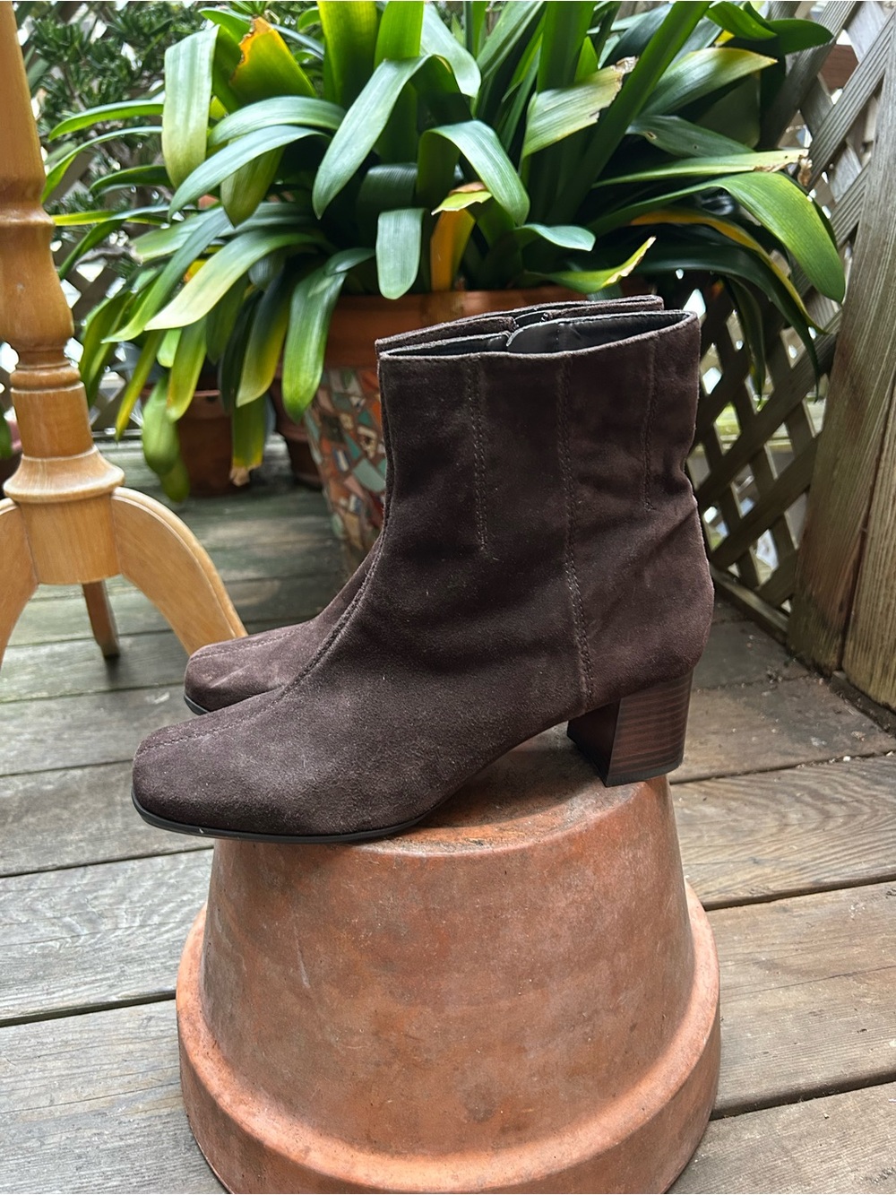 Nine West Dark Brown Suede Ankle Booties with Block Heel